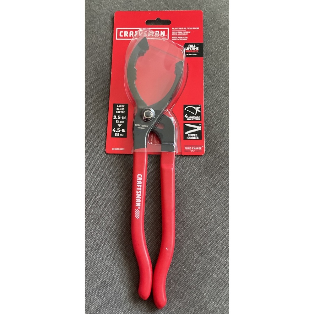 Craftsman Adjustable Oil Filter Pliers 2.5 to 4.5 Inch Range Red CMMT98303 NEW